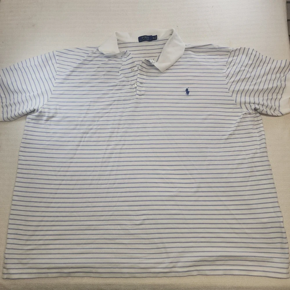 Polo Ralph Lauren Mens 4XLT Big/Tall Striped‎ Short Sleeve Polo Shirt Blue White